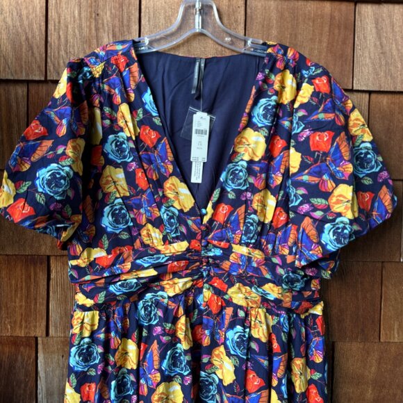 NWT Anthropologie Navy Floral Rose Print Katerina Button-Front Dress Women's 1X - Picture 5 of 15